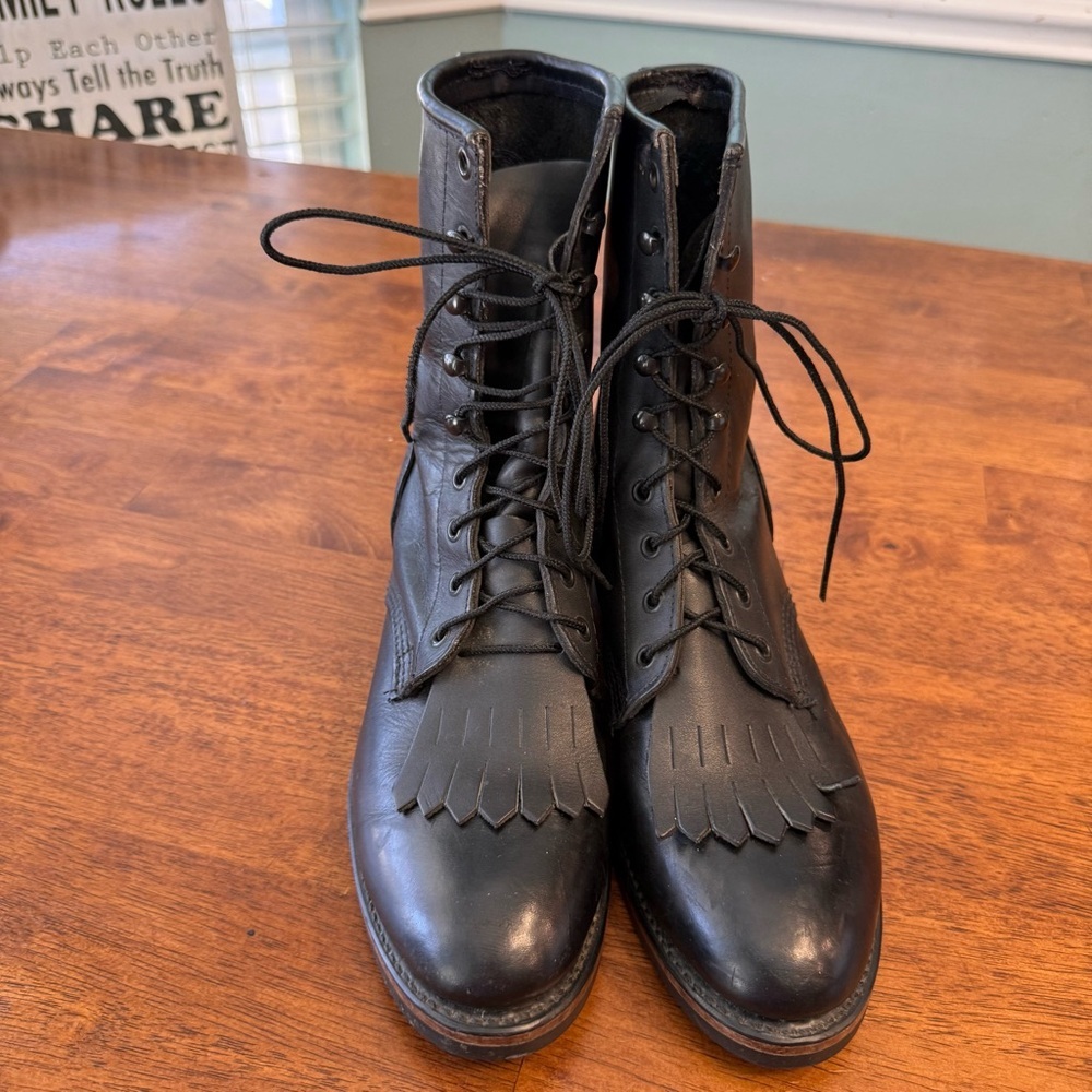 Vintage Durango Men’s 8.5 Black Leather Kiltie Packer Western Lace-Up Boots - Picture 8 of 15